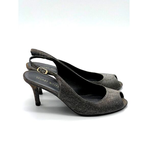 Stuart Weitzman Womens Peep Toe Slingbacks Pumps Gold Copper Size 8.5 Medium - Picture 4 of 8